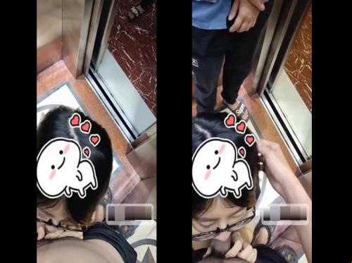 Пока сосала член в лифте, вошел незнакомец, но она продолжала ему сосать - Viet69